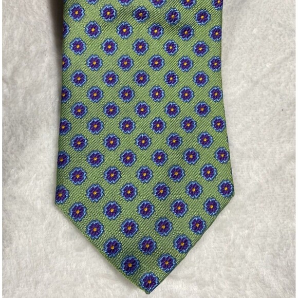 Vintage Lands' End Men's Silk Tie Light Green Blue Easter Sunday Wedding Guest - Picture 2 of 4